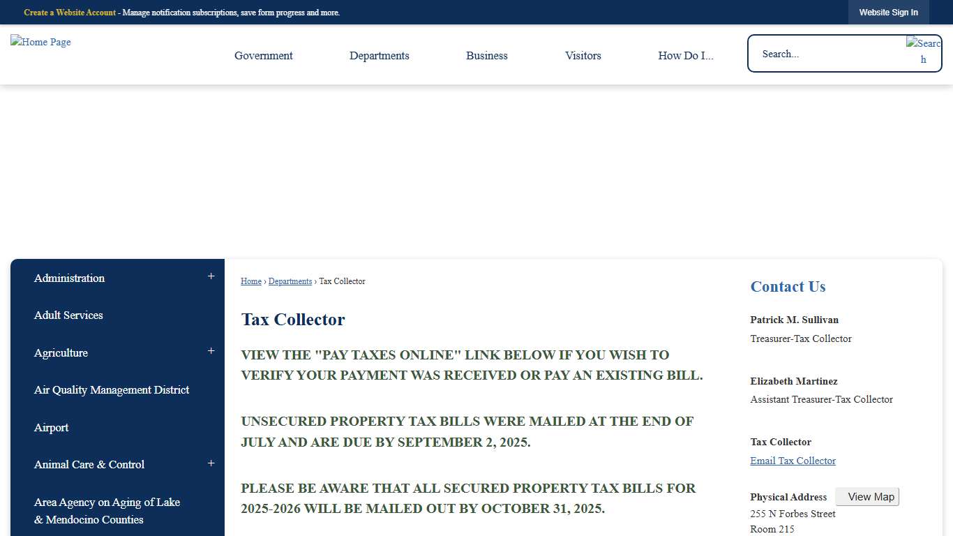 Tax Collector Lake County, CA